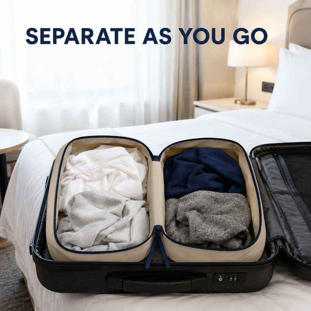 SplitPack Dual-Compartment Travel Laundry Pouch