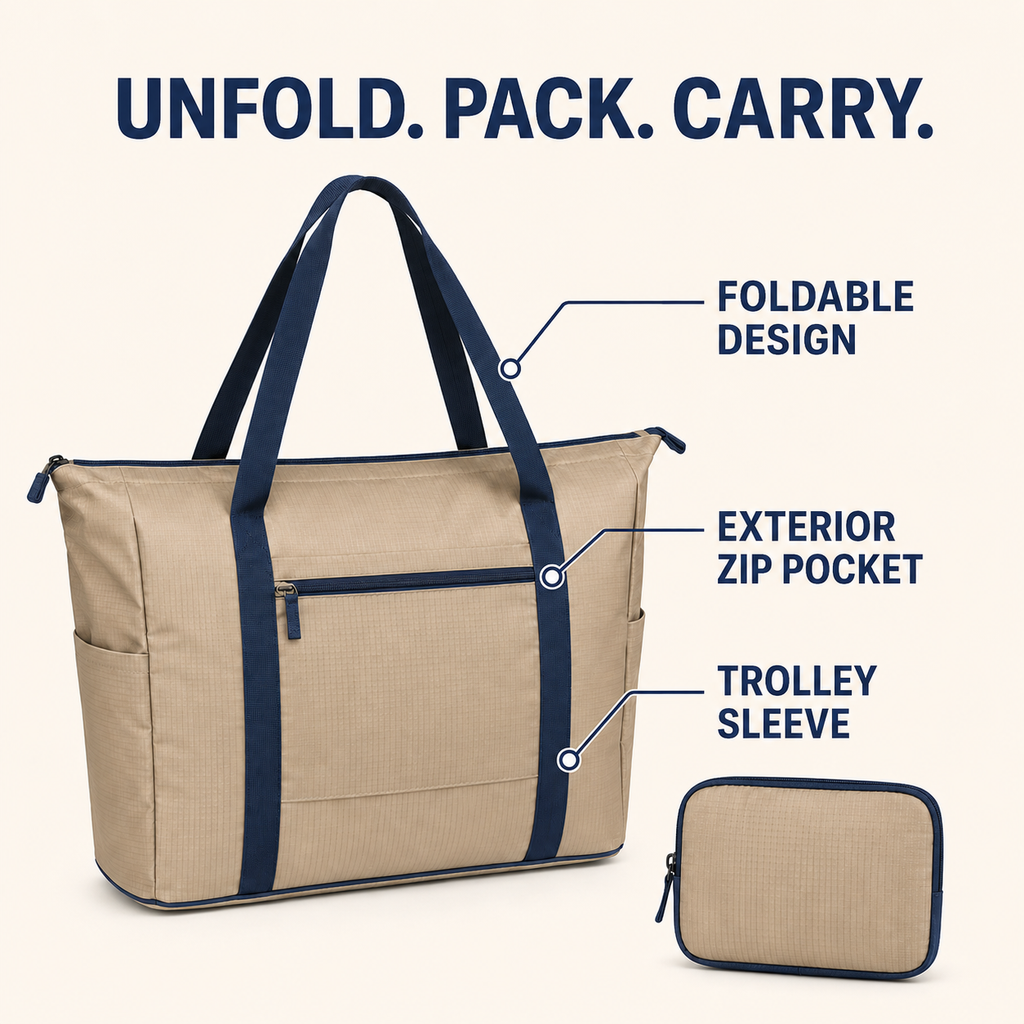 PackAway Foldable Travel Tote with Trolley Sleeve