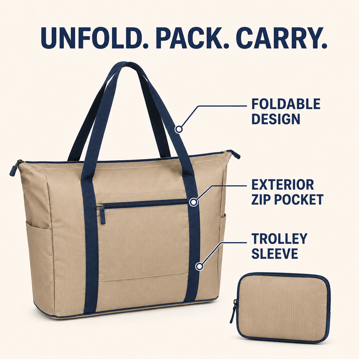 PackAway Foldable Travel Tote with Trolley Sleeve