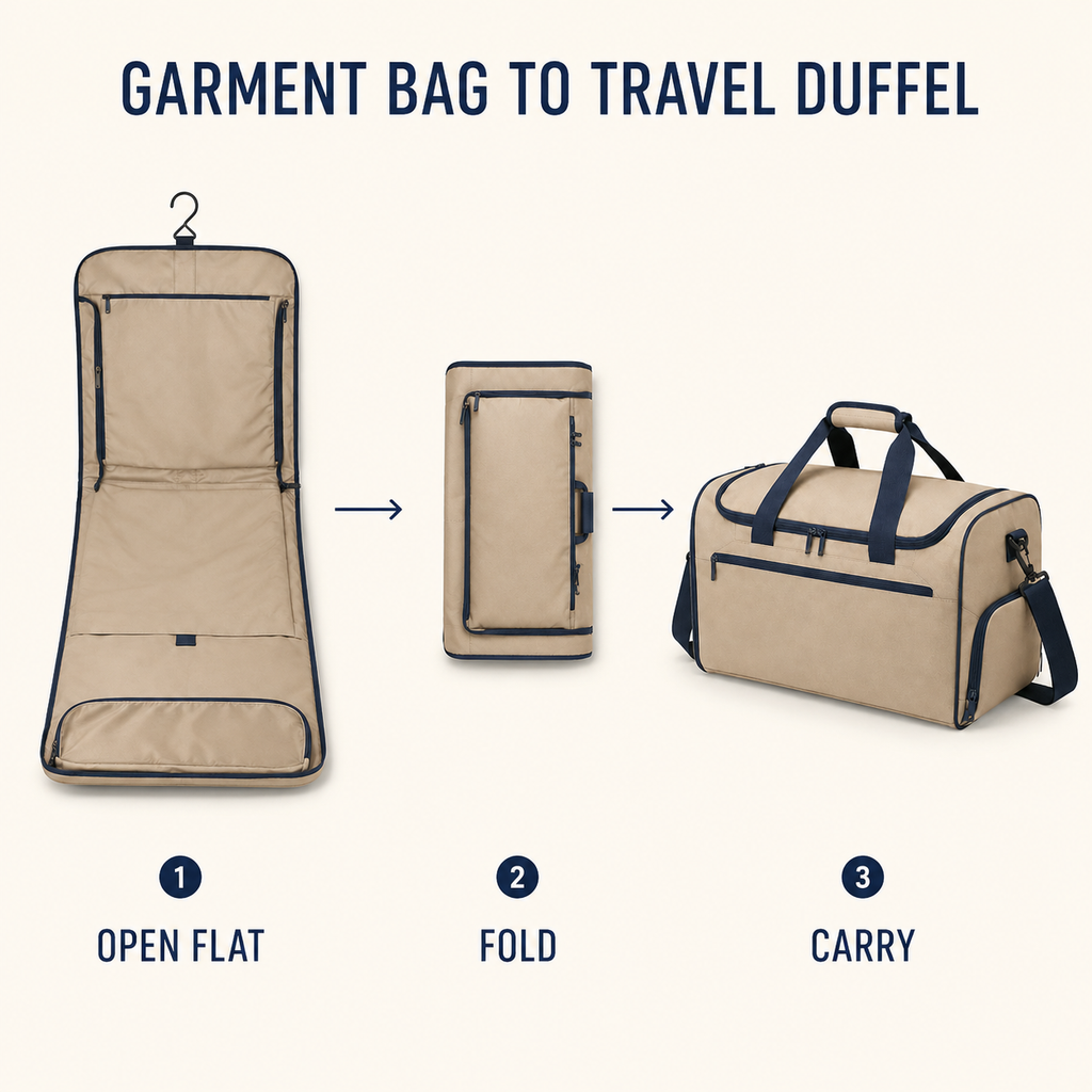 FoldRoute Convertible Garment Travel Bag – Carry-On Duffel