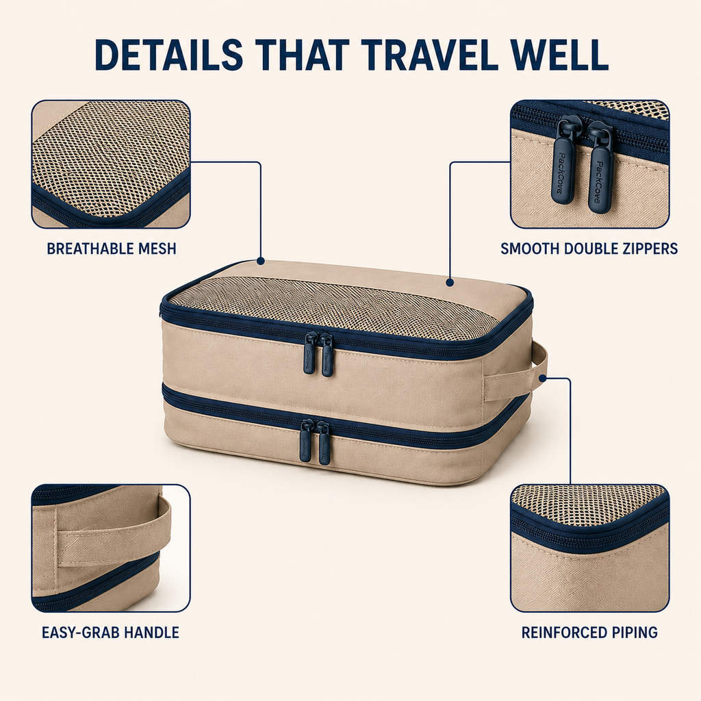 PackCove Compression Packing Cube Set – 4-Piece Travel Organizers